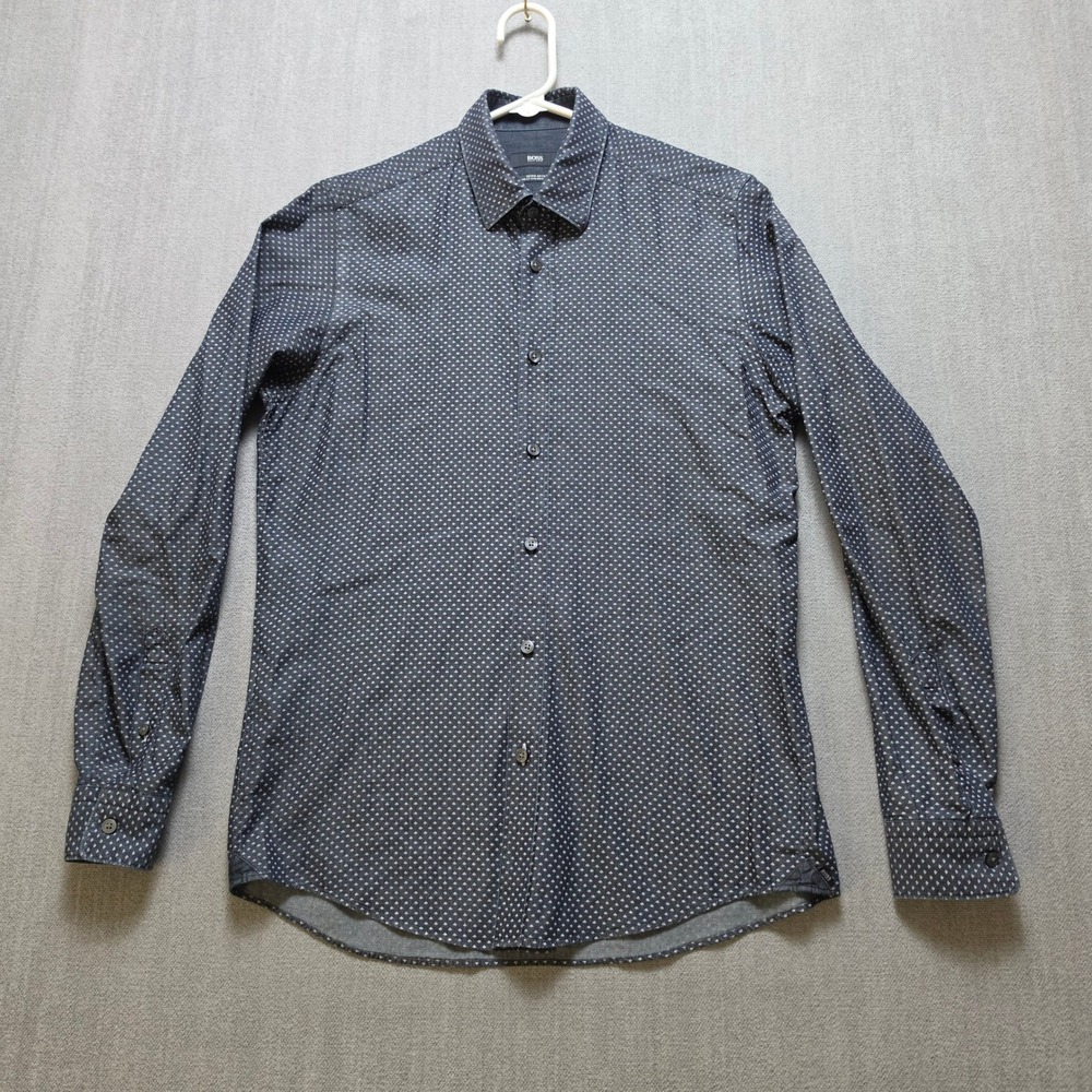 BOSS Hugo Boss Button Down Shirt Mens S Gray Geometric Italian Fabric